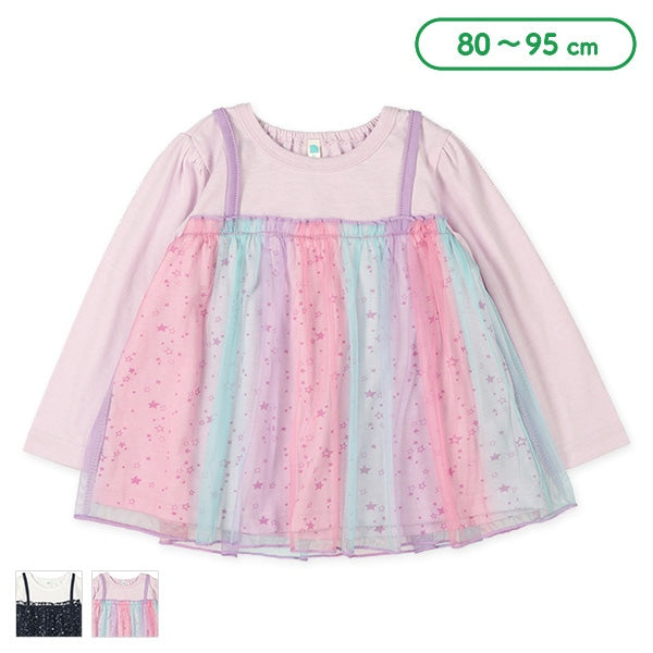 西松屋 ELFINDOLL 星柄チュールキャミレイヤード風長袖Tシャツ正規品