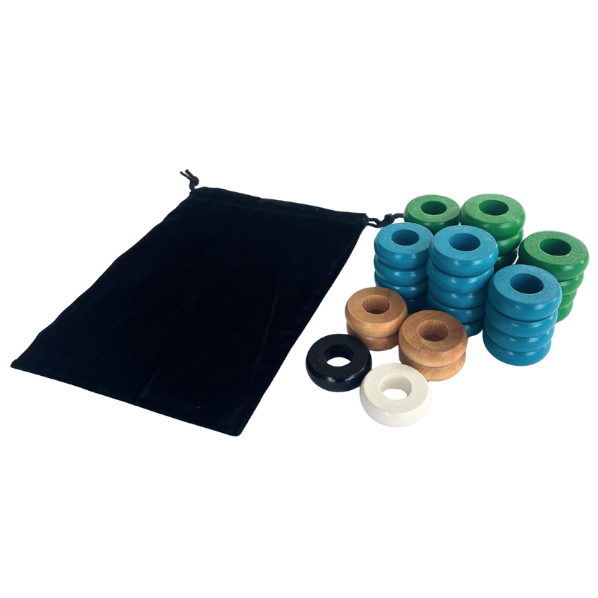 32 Green and Light Blue Carrom / Pichenotte / Croquignole Rings - (Green / Light Blue / Natural / Black / White) - Anneaux De Pichenottes - Game Accessories / Accessoires De Jeu
