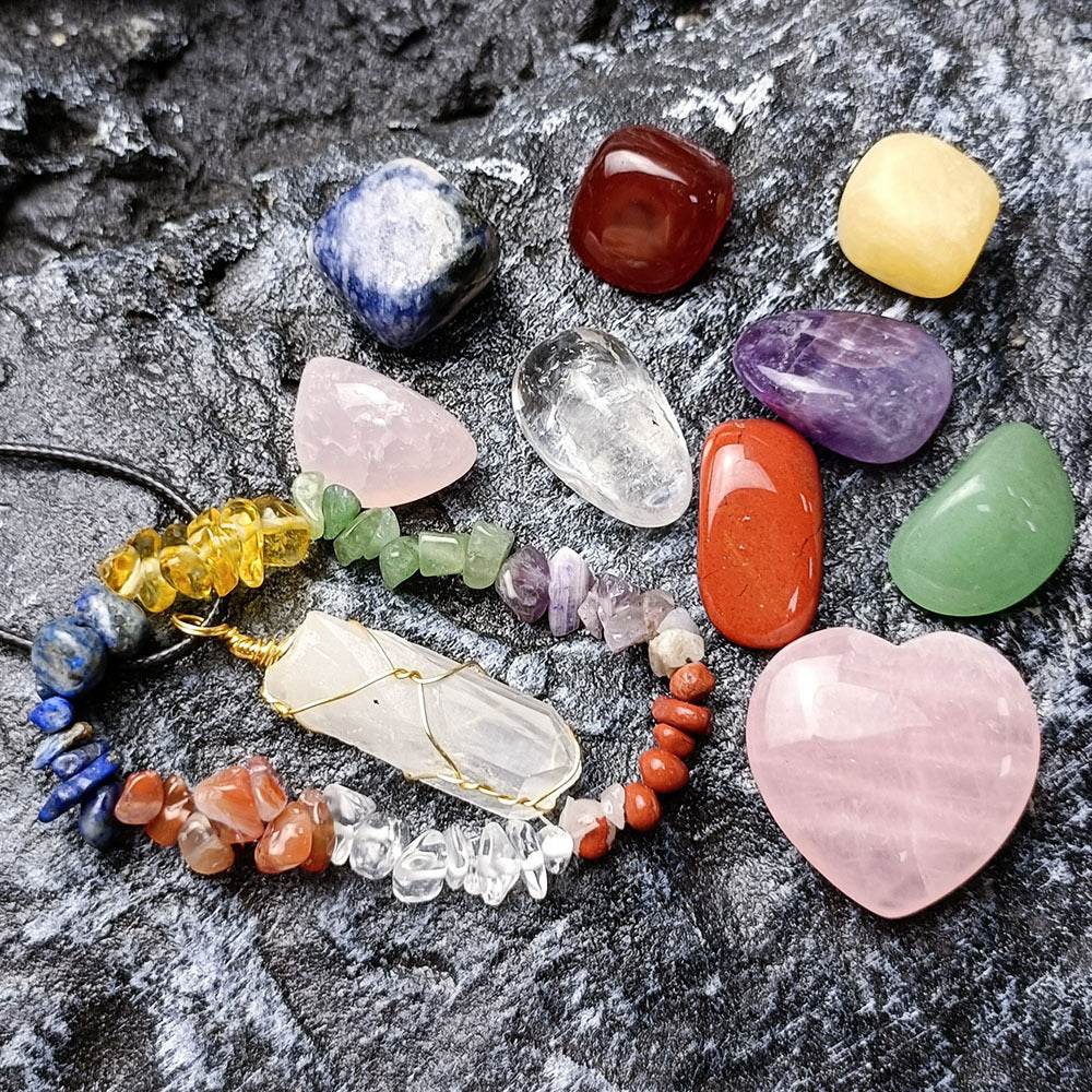 Crystal Jade Chakra Combination Set Love Hexagon Pillar 4pcs Jewelry set