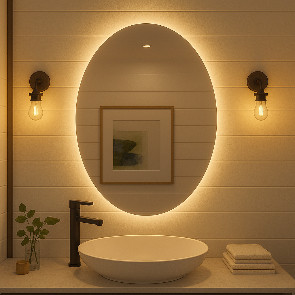 Noir Éclipse Oval LED Bathroom Mirror — Back-Lit, Dimmable, Anti-Fog & Brightness Memory (3000K/4000K/5000K) | 24