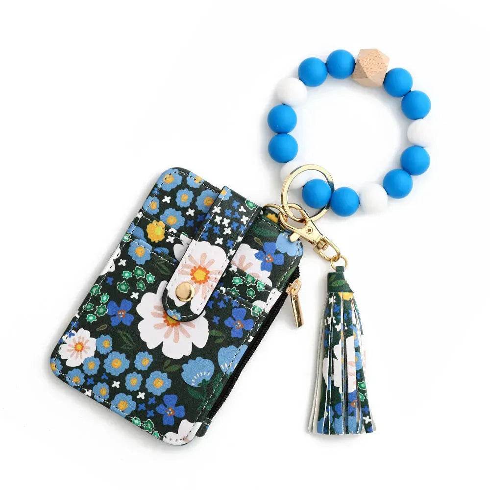 Women's Flora Print Tassel Leather Card Holder Wallet