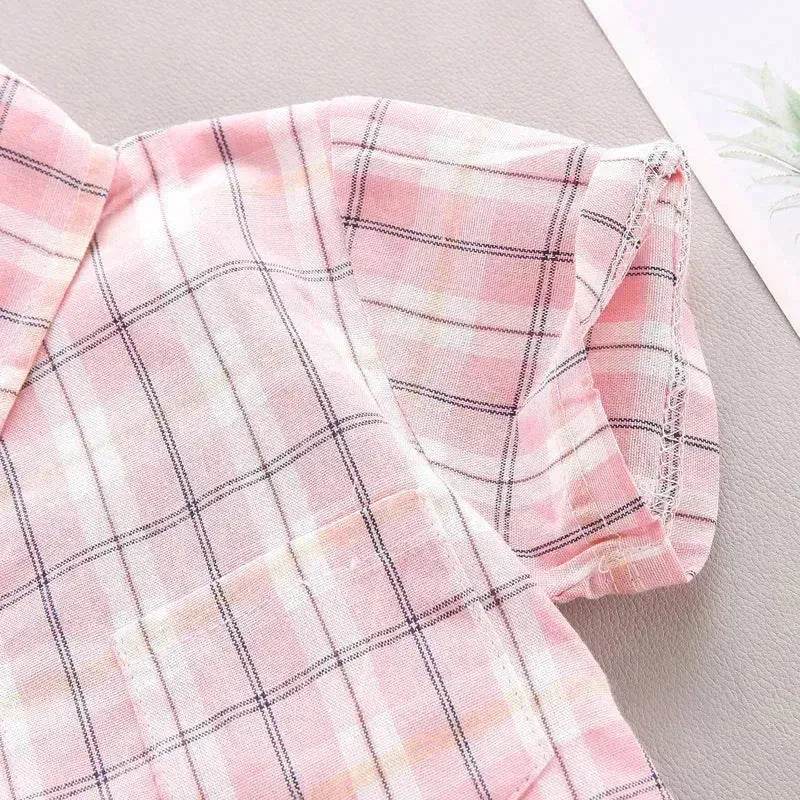 Children's Striped Shirt Denim Shorts Two-piece Set
