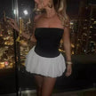 Chic Tube Top Dress Summer Solid Color Pleated Skirt Dress Women Fashion Short Mini Skater Dresses  Evening Party Cocktail Dress for Ladies