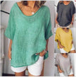 Women's Loose Short Sleeve Linen Blouse Top – Casual Summer T-Shirt
