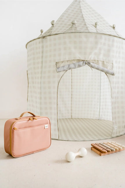Recycled Fabric Play Tent Castle | Gingham Beige | 3 Sprouts