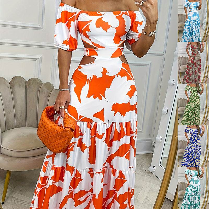 Off Shoulder Summer Maxi Dress Hollow out Cute Flowy dress