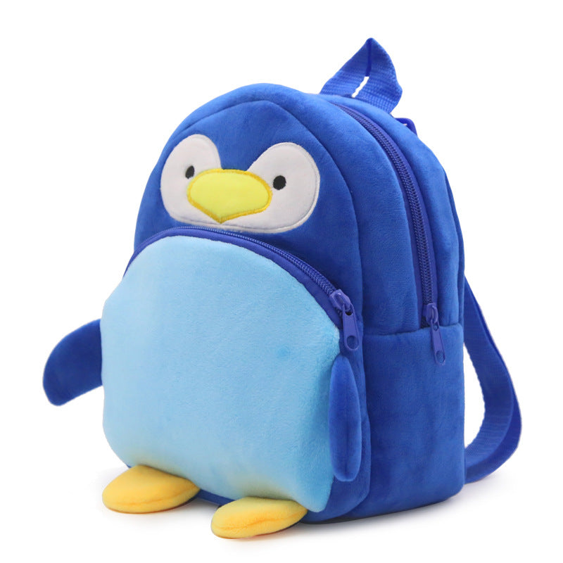 Cute Penguin Plush Kids Backpack – Blue Cartoon Toddler Bag