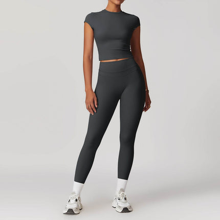2pcs Nude feel short sleeve Workout Clothes for women Yoga Gym Clothes set