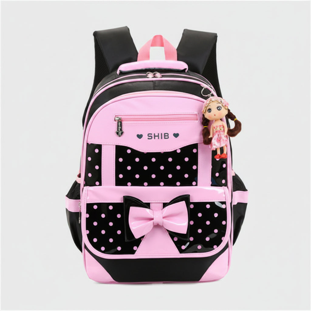 Girls Bow School Backpack Set – Pink, Black & Rose | Small & Large