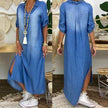 New washed denim dress Side Split Loose Mum Long Jeans Dress