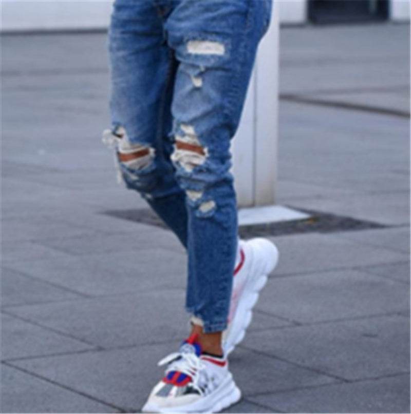Men Fashion Ripped Hole Denim jeans pant trouser