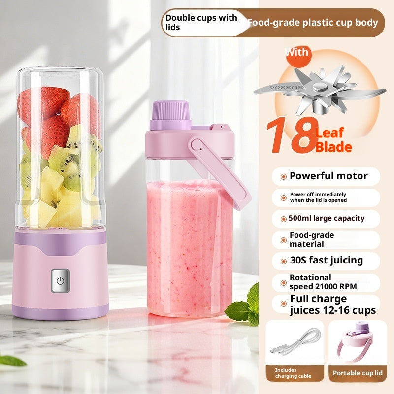 Rechargeable Electric Juicer Cup – Portable USB Blender with 6-Blade & Double Cup | 500ML