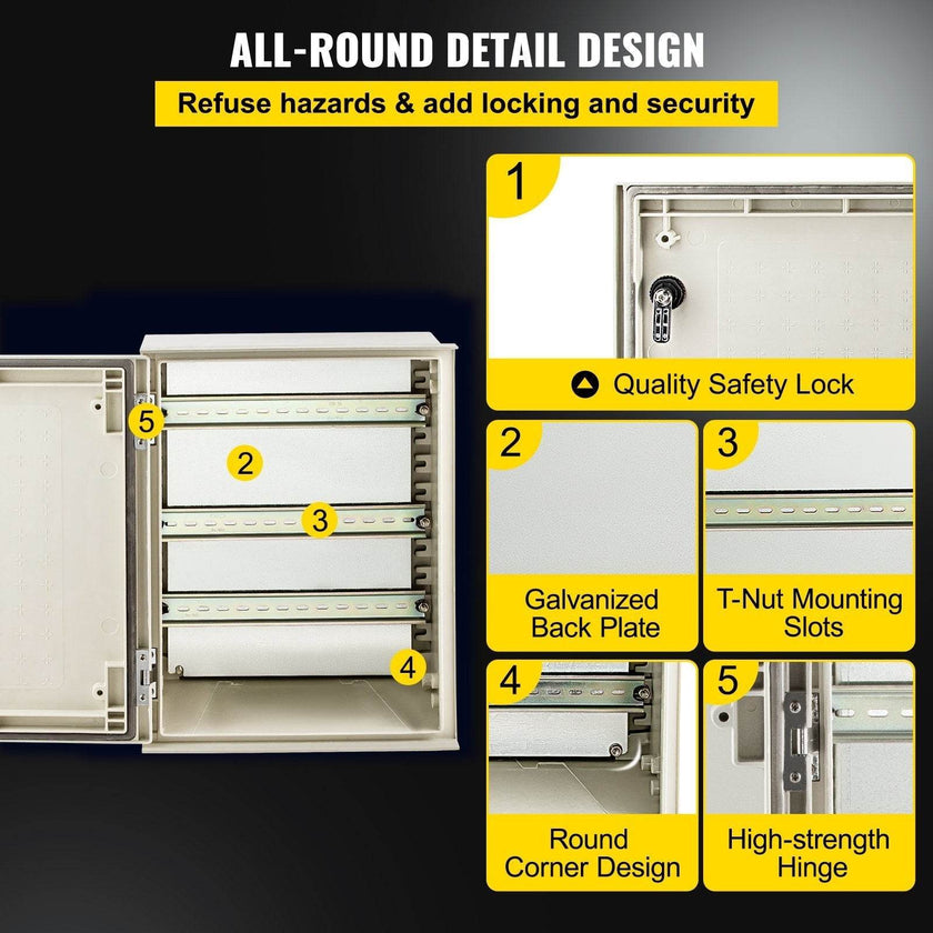 NEMA Steel Enclosure, 16 X 12 X 8 NEMA 4X Fiberglass Electrical Box, IP66 Waterproof & Dustproof, Outdoor Indoor Electrical Junction Box, With Mounting Plate