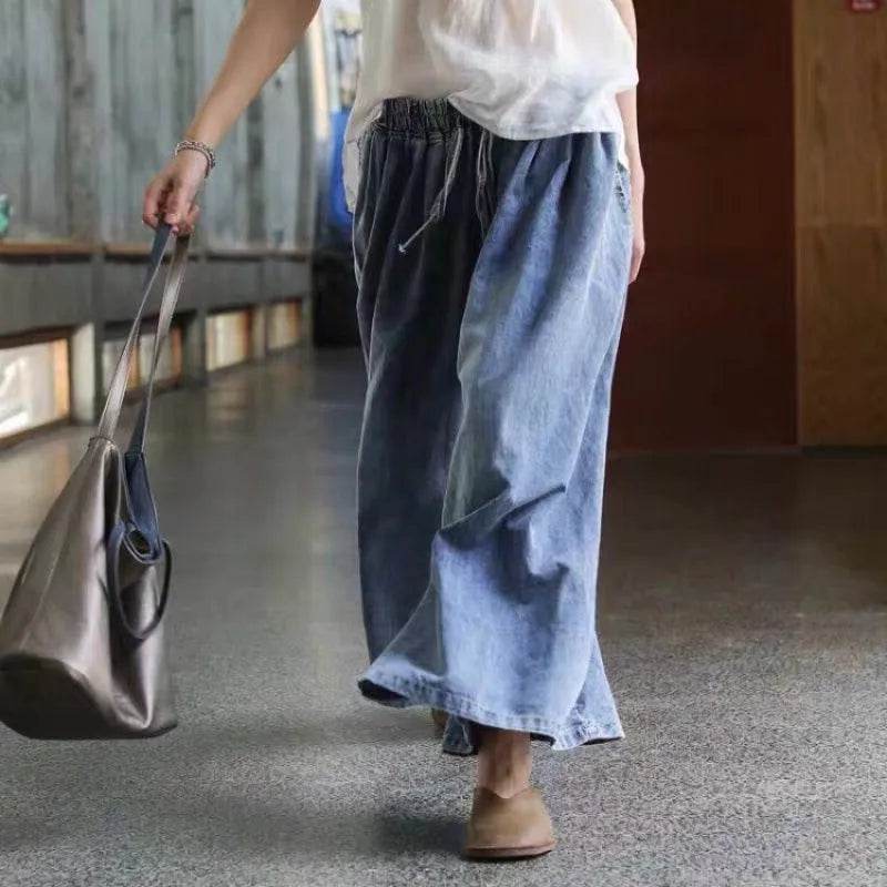 New Wide Leg Slim Women's Short Lantern Baggy Jeans Pant Women