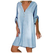 Casual Half Button Mid-sleeve loose Washed denim dress