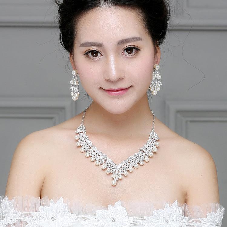 0284 White pearl diamond bridal accessories set
