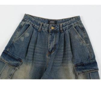 Old Washing Workwear Denim Shorts Men Jeans