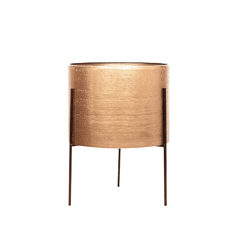 Zoe - Brass Mid-Century Planter With Black Metal Stand