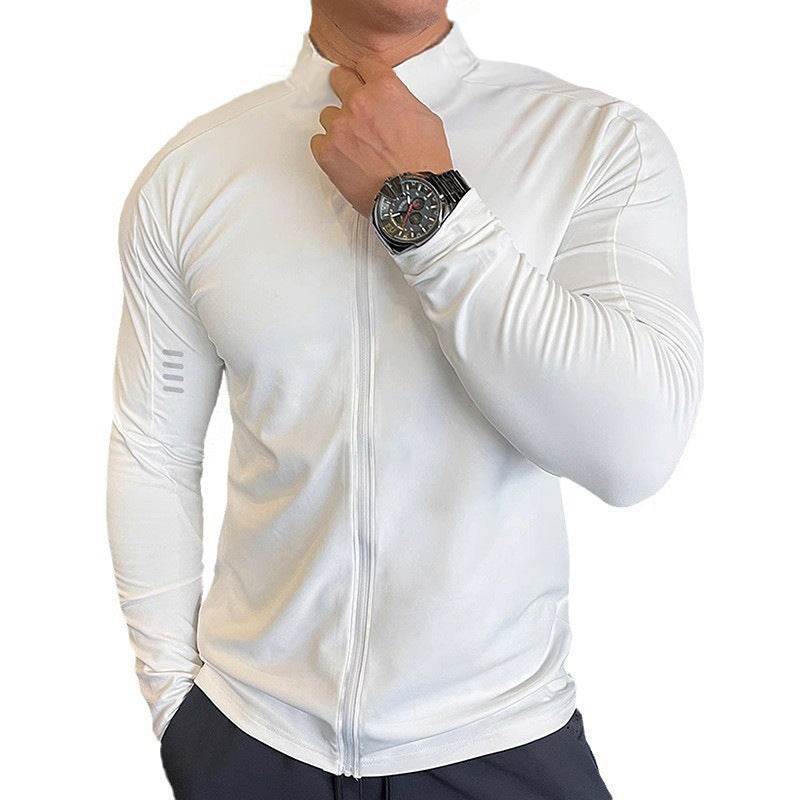 Muscle Fit Long Sleeve Zip Up Quick Drying Sport Workout Gym T-shirt for Men