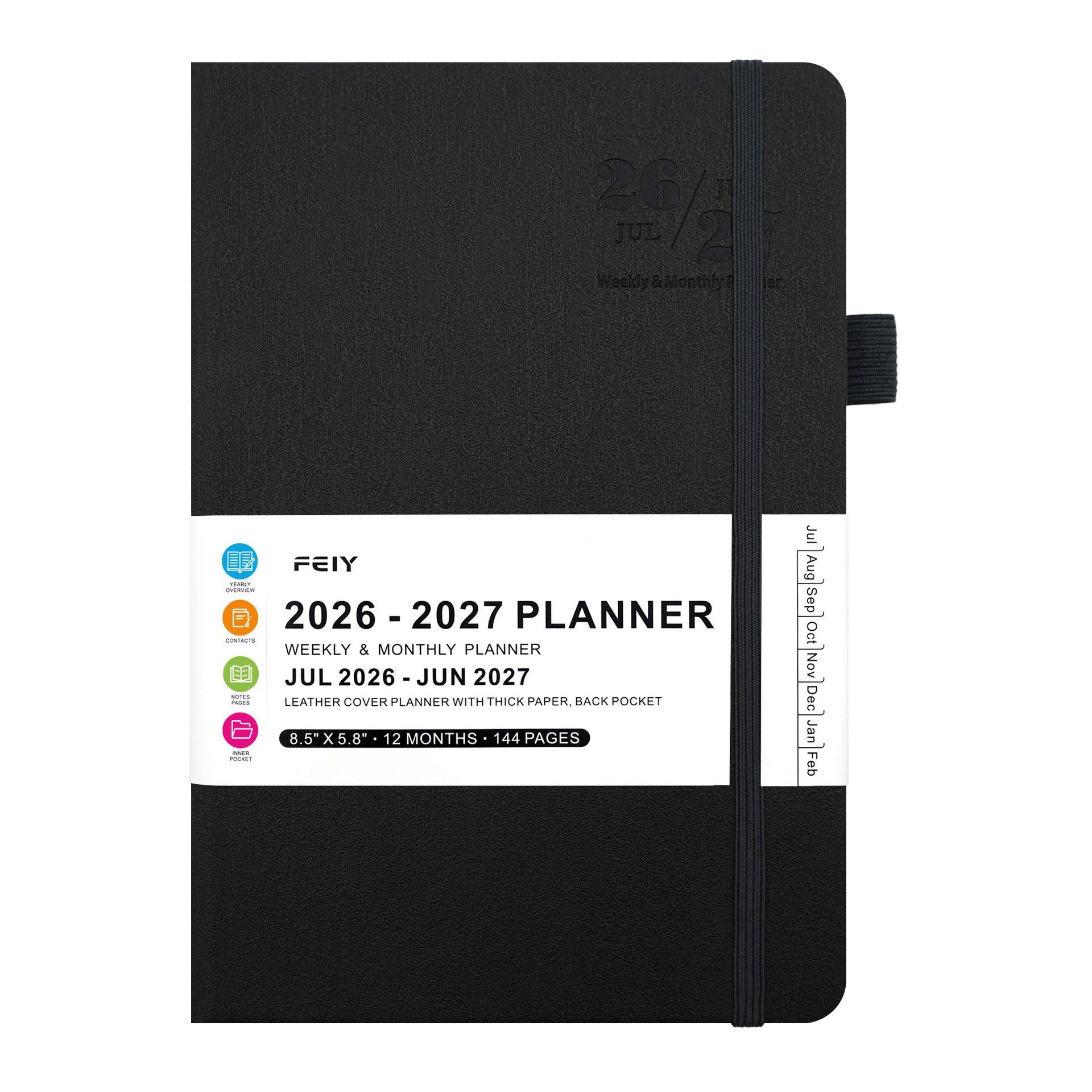 2026–2027 Weekly Monthly Planner Notebook – A5 Faux Leather Cover, 100gsm, Sewn Binding (7 Colours)