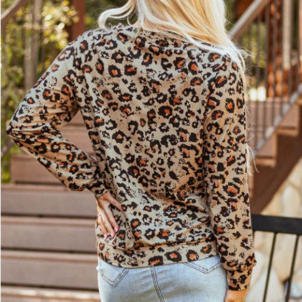 Brown Bleached Halloween Pumpkin Leopard Print Sweatshirt