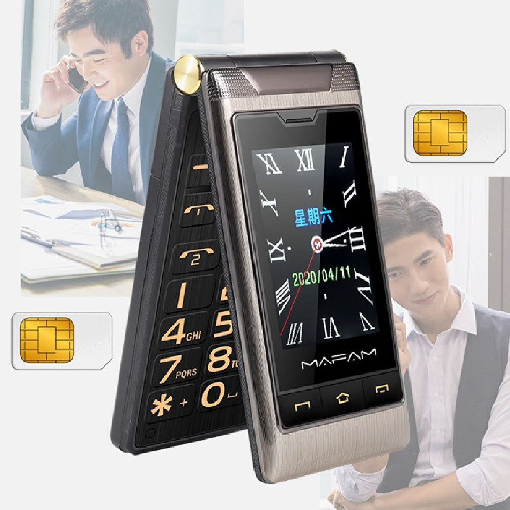MAFAM Dual Screen Flip Phone – Big Button Senior Feature Phone, Dual SIM, 5900mAh
