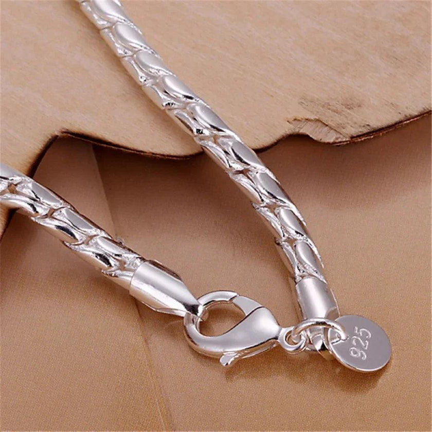 925 Silver Plated Fashion Solid Round Snake Bracelet