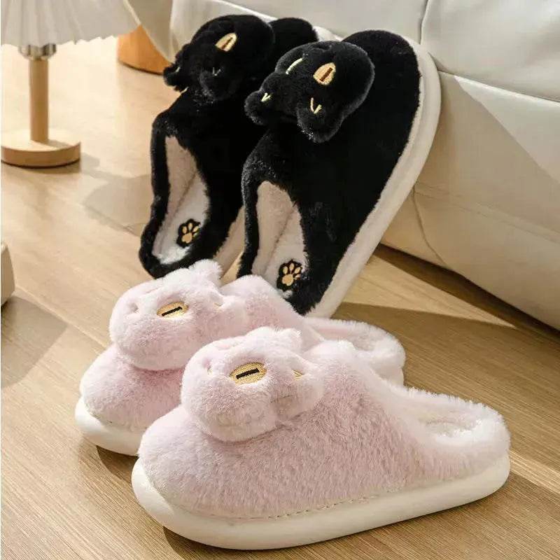 Winter Cotton Cat Slippers Soft Plush Comfy Warm Couple Slip-On House Cute Cat Face Slippers For Winte