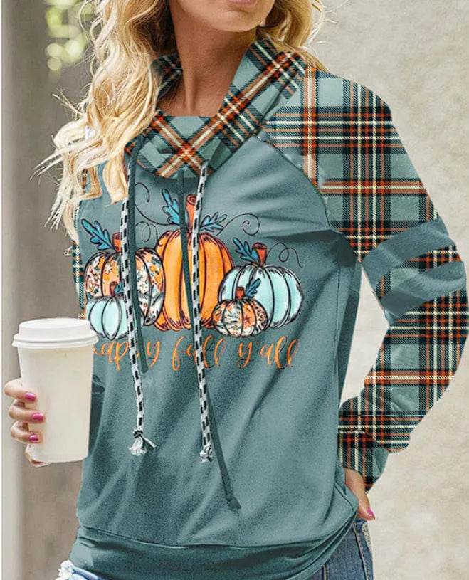 New Fashion Women's Pile Collar Printed Hoodie Pullover Top