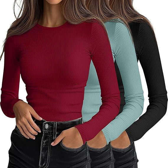 Women's 3D Print Crew-Neck Slim-Fit Long-Sleeve T-Shirt | Canada & USA