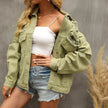 Perforated Coat Pocket Raglan Loose Jacket Women Denim