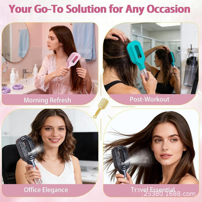 One-Click Spray Hair Brush – Anti-Frizz Detangling Mist Comb for All Hair Types