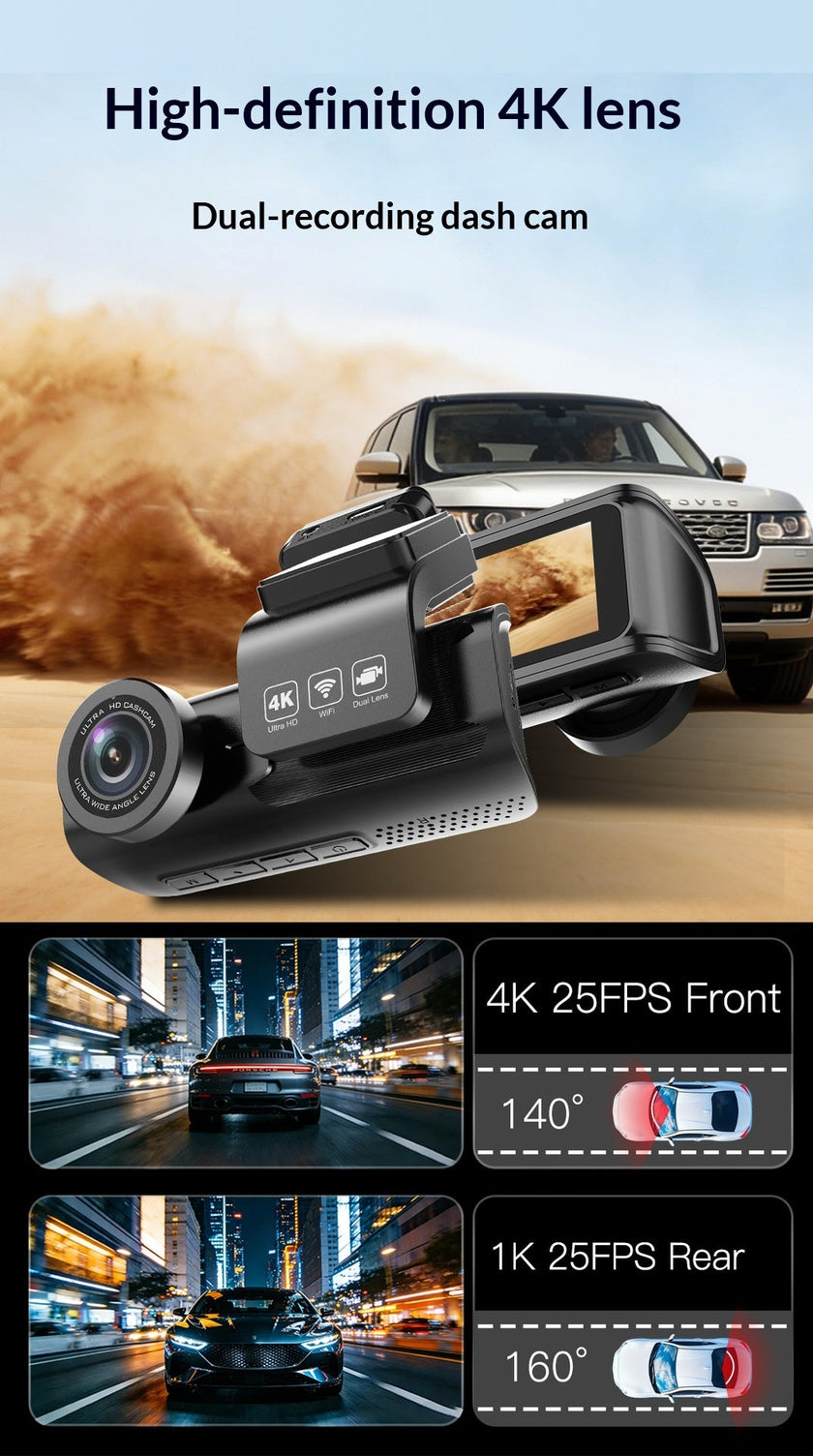 4K Dual Dash Cam with WiFi & GPS – Front and Rear Car Dashboard Recorder for Canada & USA