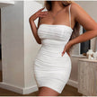 Ladies White bodycon dress Spaghetti Straps Sash Mini Bandage dress for Club Party