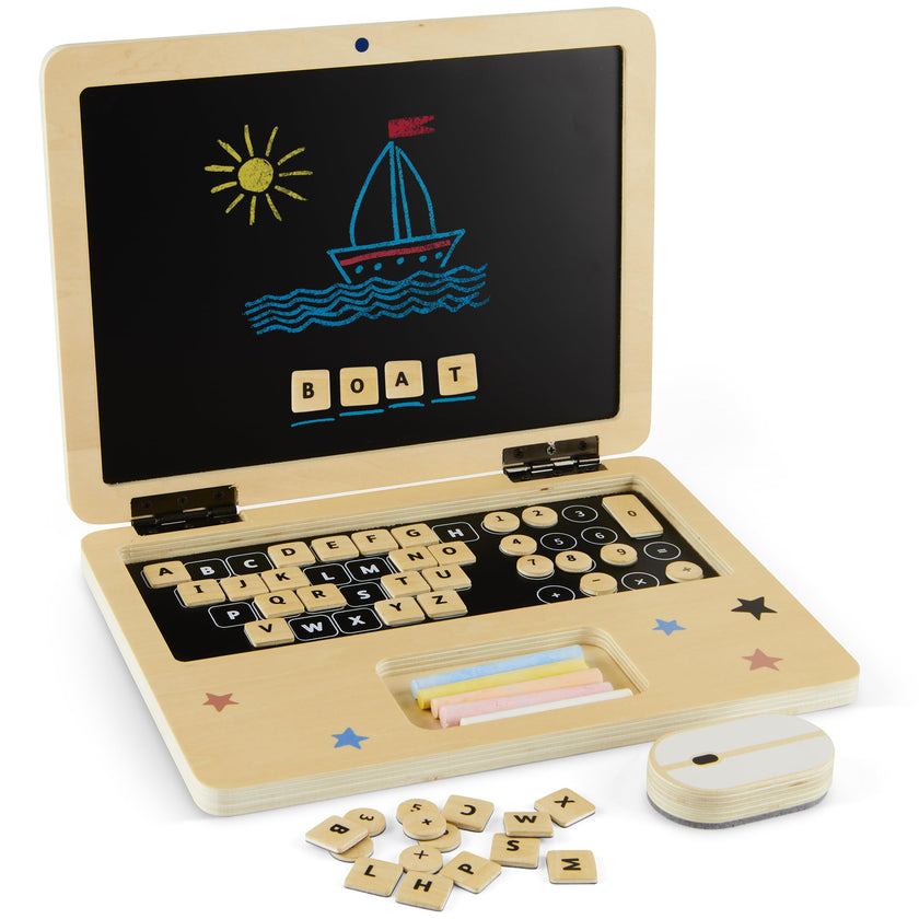 Litti City Wooden Computer Pretend Play Set - Kids Baby Toddler Laptop - Toy Laptop for Kids - Fake Toy Computer - Kids Toy Laptop - Pretend Laptop Toy - Kids Play Laptop - Toddler Learning Toys