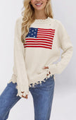 Women's Loose Round Neck Fashion Sweater | National Flag Print Knit Top