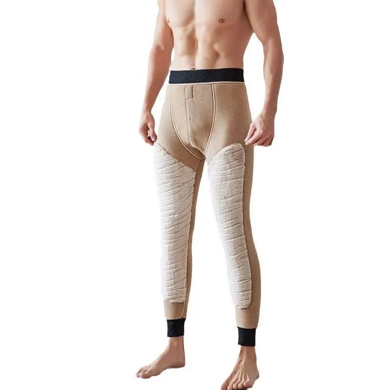 Men's Cotton Pants Graphene Waist Support Fleece-lined Long John Loungewear Sleepwear
