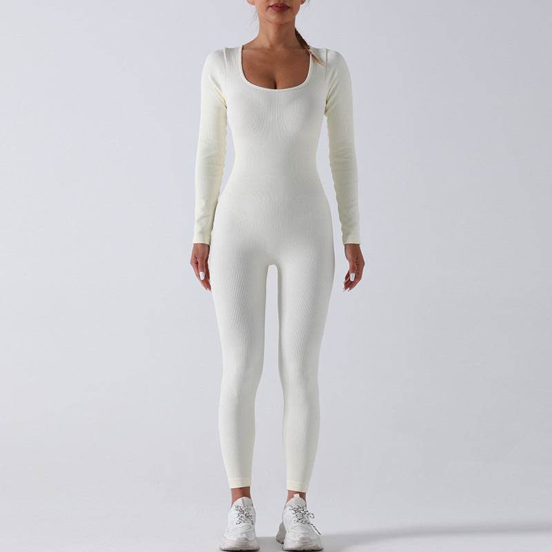 Women’s Seamless Long Sleeve Yoga Jumpsuit, Full Body Activewear One-Piece