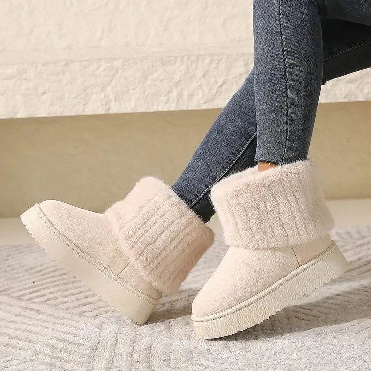 Thick-soled Plush Snow Boots Winter Warm Mid-tube Furry Cotton Shoes For Women Short Boot