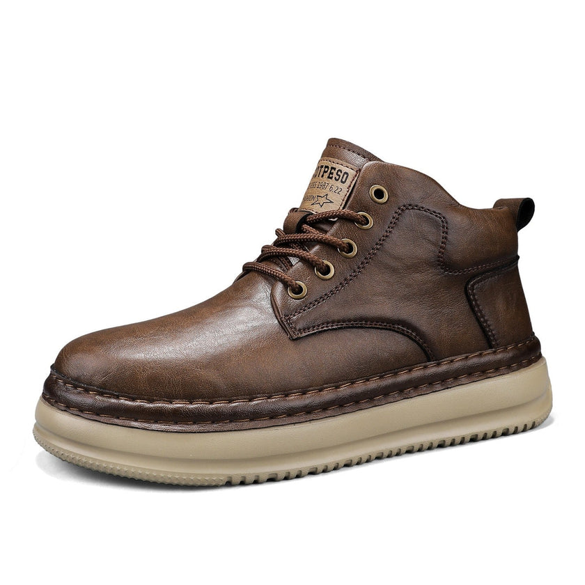 TPESO Retro Mid-Top Boots for Men – Chunky Sole Lace-Up Casual Ankle Boot