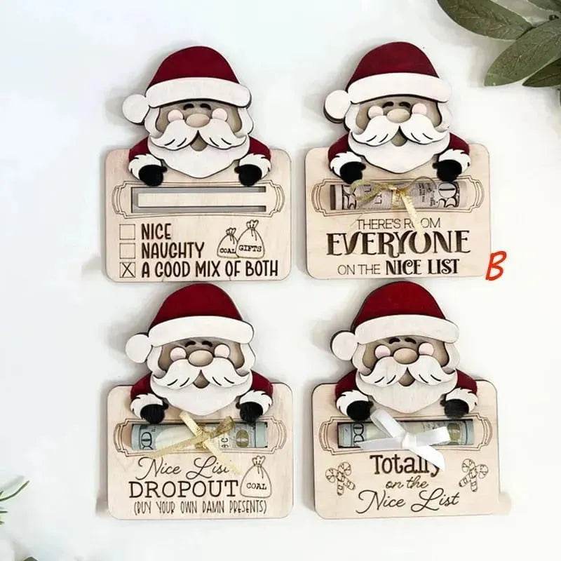 Wooden Cute Santa Claus Cash And Gifts Card Clamp Creative Christmas Decoration Ornaments