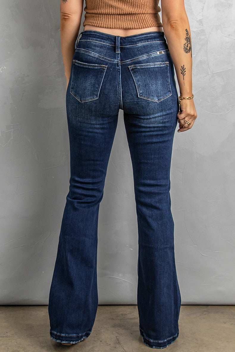 Women's High Waist Ripped Bootcut Jeans – Blue Denim Pants Canada USA