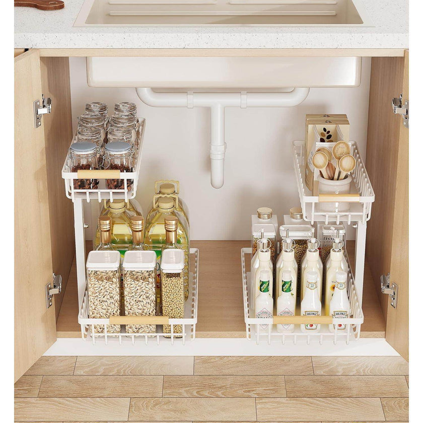Metal Adjustable Height Two-Tier Drawer Kitchen Bathroom Under Sink Storage Rack