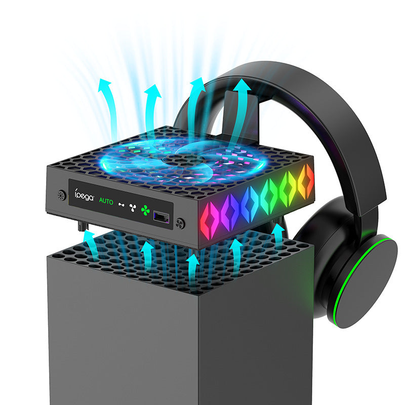 Xbox Series X Cooling Fan Stand with Temperature Display, RGB Lighting & Headset Holder