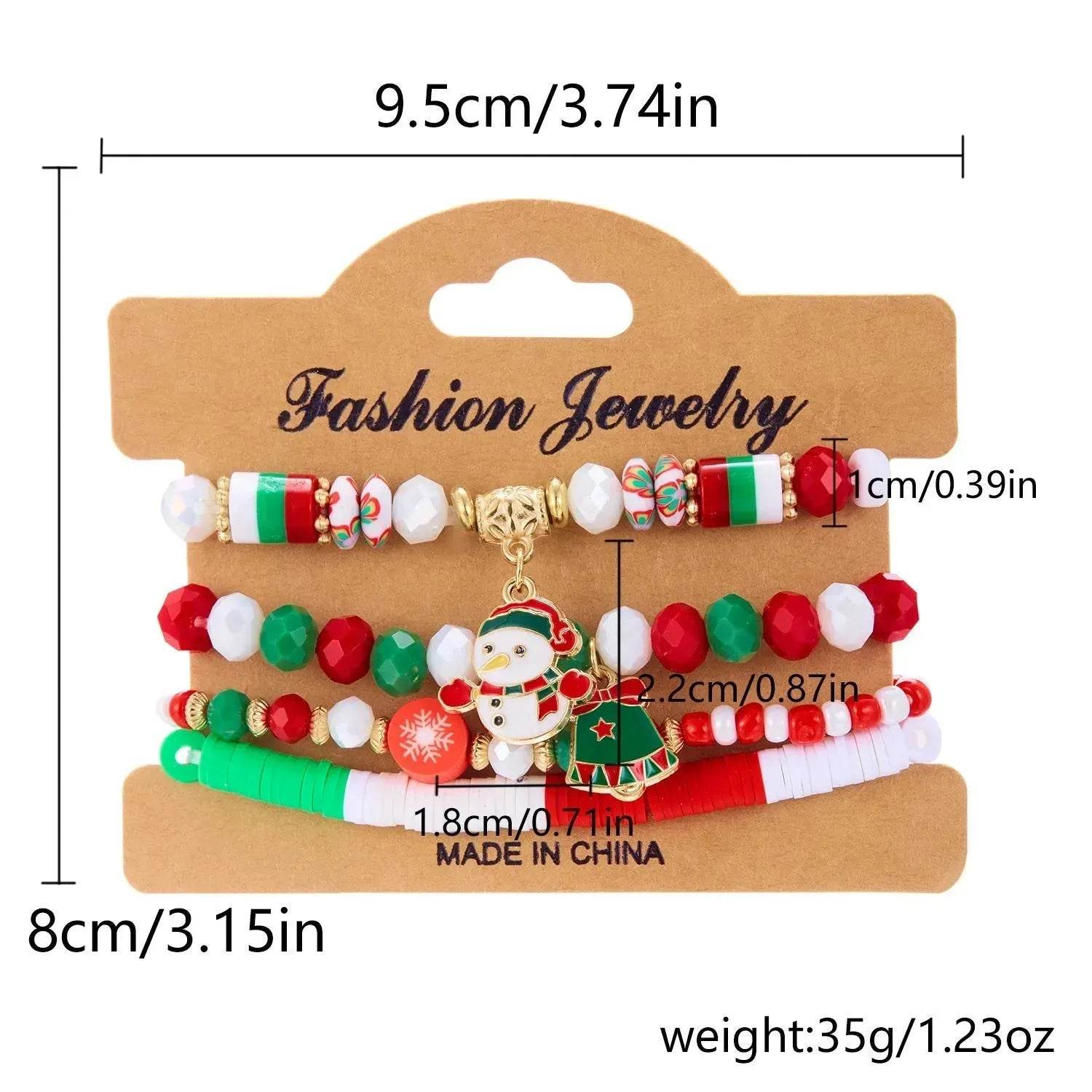 4pcs Christmas Snowman Handmade Beaded Bracelet set gift idea