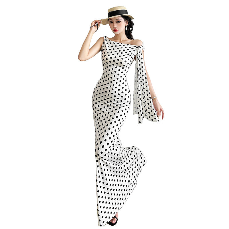 Women's Polka Dot Sheath Dress – High Waist Sleeveless Maxi Dress Canada USA