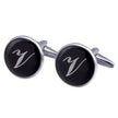 Men's Black Round Enamel Initial Letter Cufflinks – Brass & Crystal Formal Cufflinks A–Y | Canada & USA