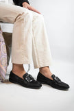 Women's Square Button Slip-On Flat Loafers for Banquet and Everyday Wear