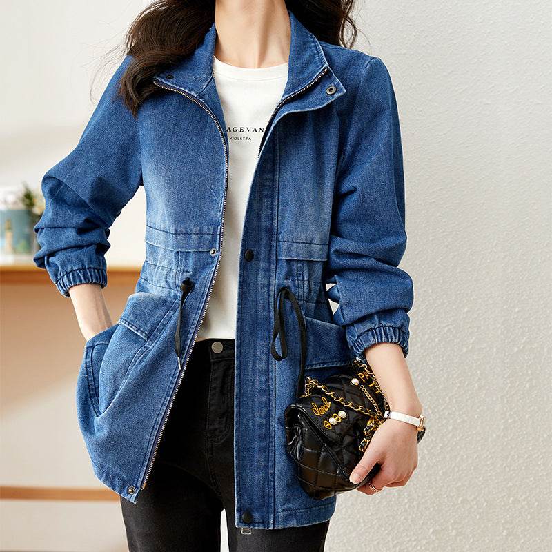 Fashion formal fitted  Zip up Denim Jacket Women