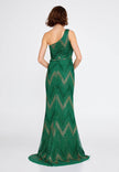 One Shoulder Beaded Maxi Tulle Mermaid Evening Gown - Emerald green